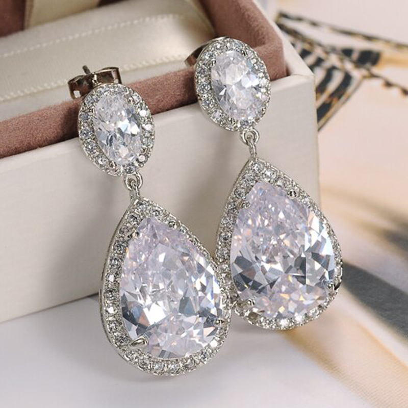 Huitan eternity bryllup øreringe til kvinder strålende krystal pære cubic zirconia jubilæum kærlighed luksus smykker
