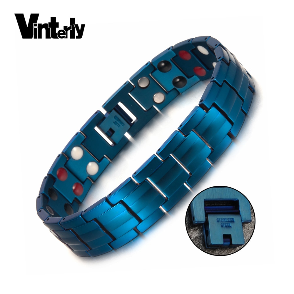 Vinterly Blauwe Magnetische Armband Mannen Hand Chain Link Rvs Mannen Armband Gezondheid Energie Germanium Hologram Heren Armbanden