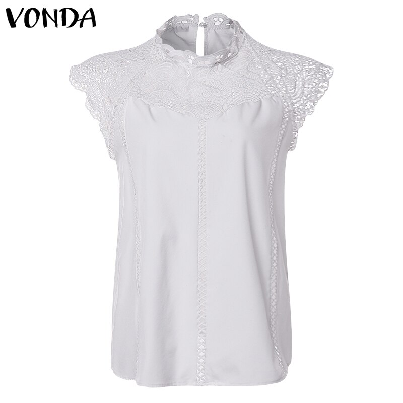 VONDA Maternity Blouses Sexy Sleeveless Summer Lace Shirt Office Ladies Hollow Party Pregnancy Tops White Blusas Tunics
