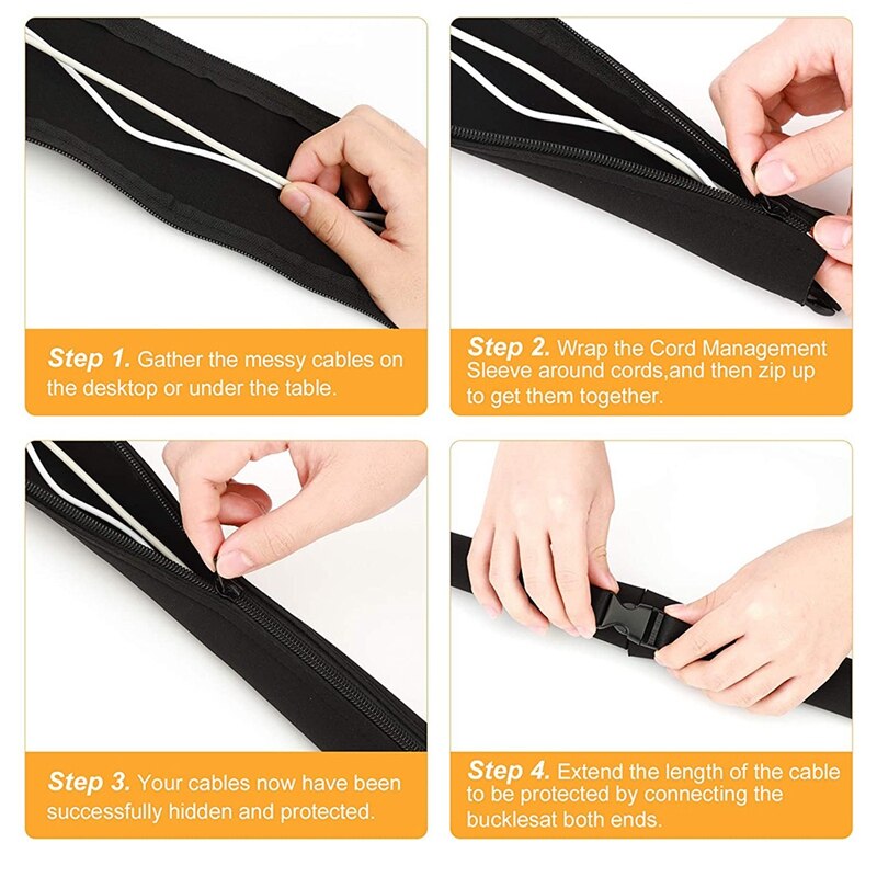 Cable Management Sleeves Cable Tidy Sleeve Zip And Buckle 20 Inch PC Cable Management Organizers Kit With Cable Straps