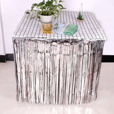 275X75 Cm Hawaii Party Decoratie Tafel Rok Folie Fringe Metallic Klatergoud Tafel Rok Voor Bruiloft Verjaardag Decoratie: Silver