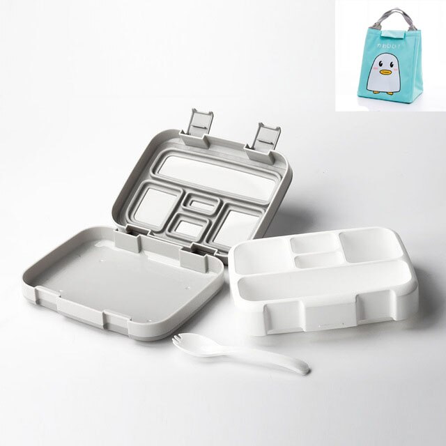 MICCK Lunchbox Voor Kinderen Fruit Voedsel Container Magnetron Draagbare School Compartiment Lekvrij Bento Box Kinderen Keuken Storag: Gray 5 and bag