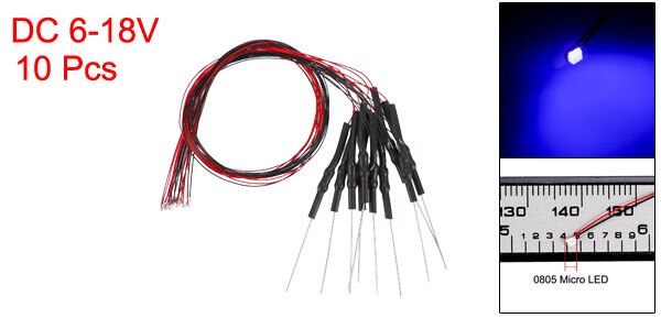 uxcell 10pcs Prewired SMD LED Light Emitting Diode DC 6-18V with Resistor for Small Model Cosplay and Small Model Building: Blue 0805