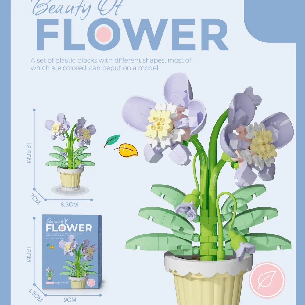 Mini Daisy Flower with Pot Micro Building Block Toy Intricate Floral Details Multiple Styles Available for Home and Office Décor: Trans-green