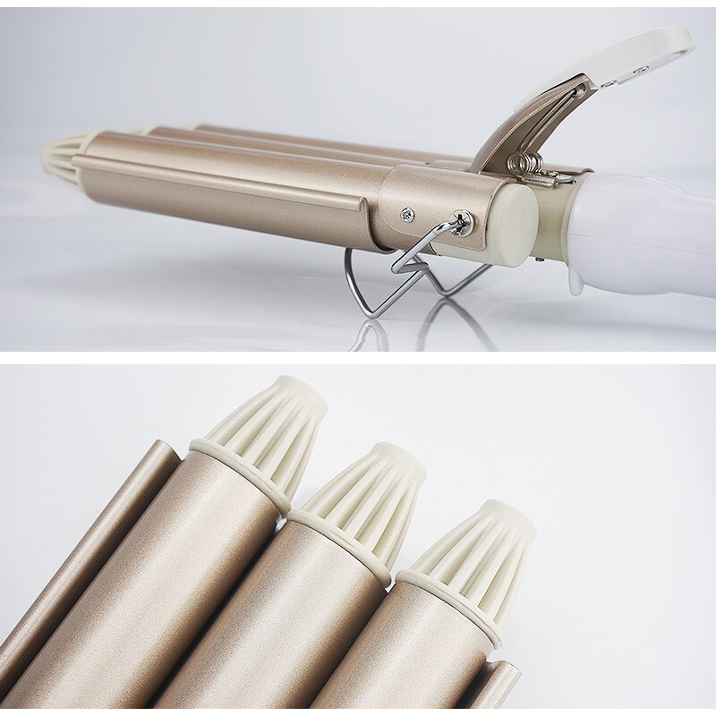 Kemei-modelador de cachos profissional, aparelho de ferro e cerâmica para encaracolar e ondular o cabelo, modelador de cabelos com três cilindros, elétrico, 35d