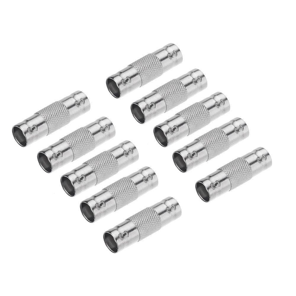 10Pcs BNC Female to BNC Female CCTV Security Camera Adapter Straight Connector for CCTV System silver