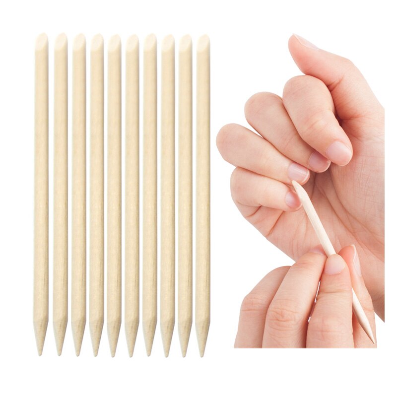 10 stk orange pinde neglebånd pusher neglebåndsfjerner til neglekunst manicure negleværktøj vinklet dobbeltsidet orange træpind
