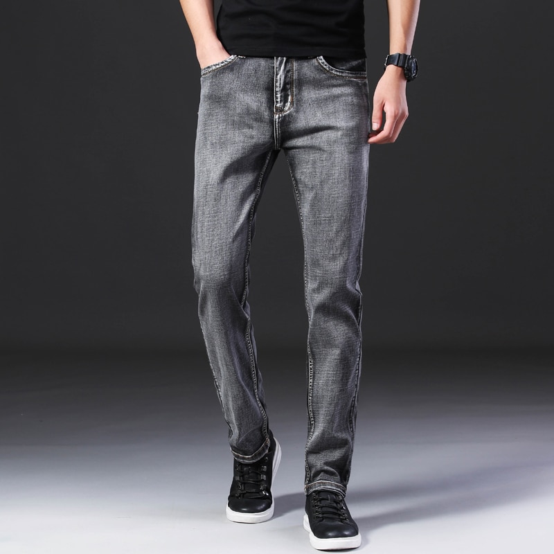 classic casual thin jeans soft summer thin section Elastic Denim trousers Brand Grey Pants