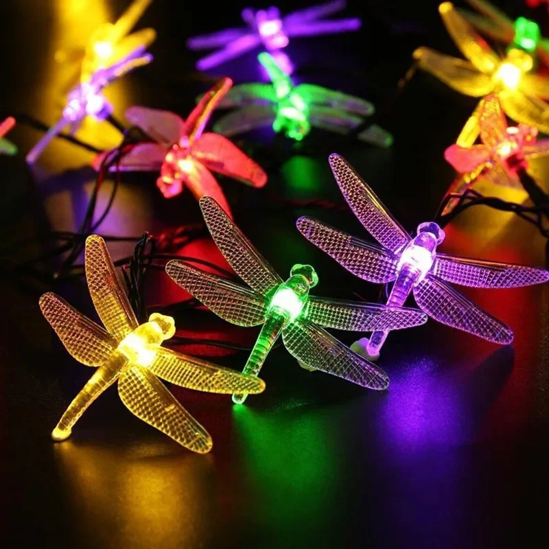 Guirlande solaire LED libellule pour jardin, étanche, 8 Modes, lampe de paysage de pelouse pour cour extérieure, noël, décoration de mariage