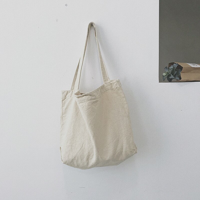 Women Canvas Shoulder Shopper Bag Cotton Cloth Large Capacity Students Female Handbags Eco Fabric Tote Shopping Bags: White