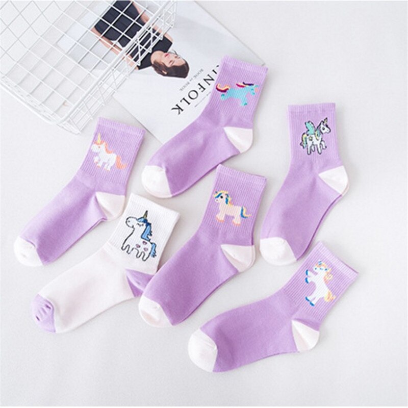 Herfst dames katoenen eenhoorn sokken cartoon dieren populaire grappige sokken kawaii cartoon eenhoorn patroon kunst vrolijke sokken meias