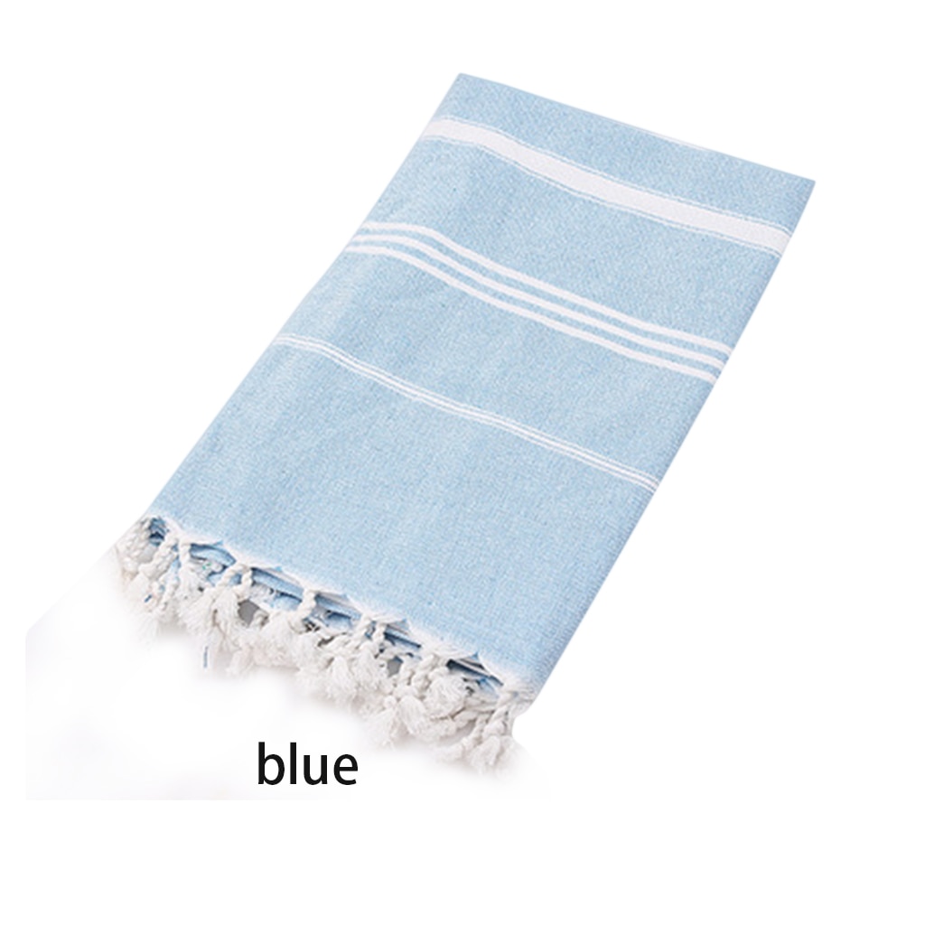 Striped Cotton Turkish Bath Towel with Tassel Thin Travel Camping Bath Sauna Beach Gym Pool Blanket Absorbent Easy Care: blue