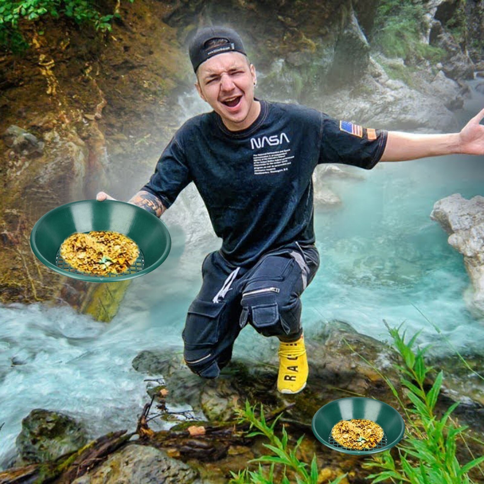 Green Gold Pan Sifting Classifier Mesh Screen Mining Sifter Metal Detecting Kit Panning Classifier 35x35x8.8Cm garden accessory