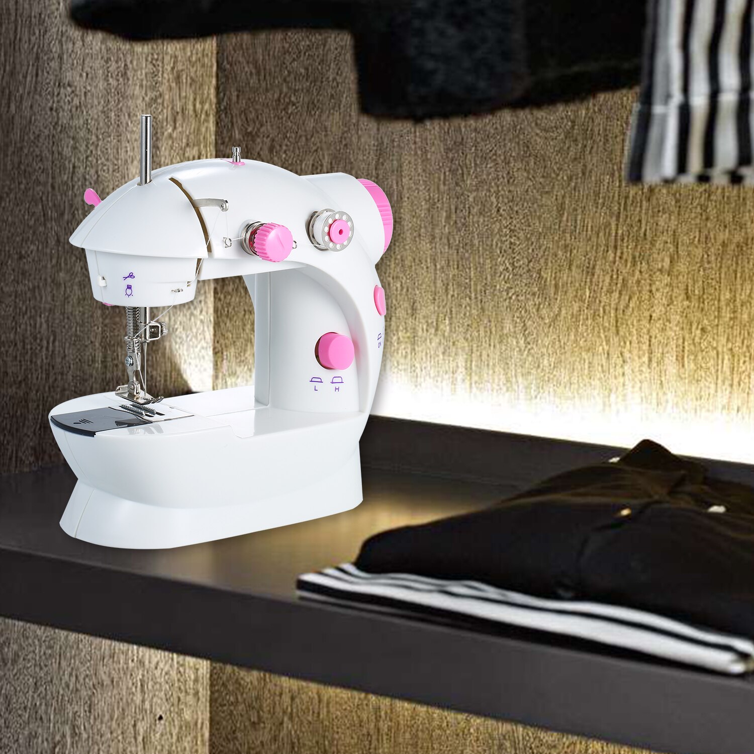 Home Mini Sewing Machine Adjustable 2-Speed Double Thread Portable Electric Household Multifunction Sewing Machin with Lights