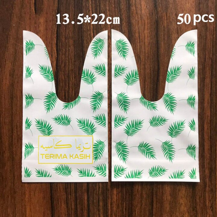 Konijn Oor Voor Sweets Bunny Verjaardag Party Goodie Bags Verpakking Bonbonniere Bag Verpakking Candy Cookie Pasen Decoratie: 50PC Leaves