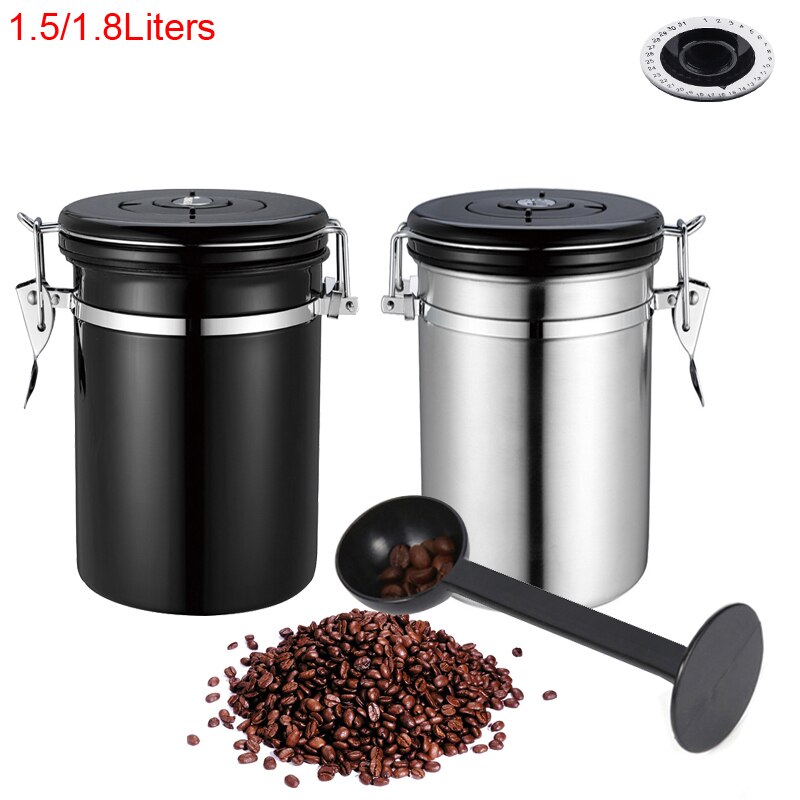 Stainless Steel 1500ml/1800ml Coffee Container - Coffee Beans Canister with co2 Valve