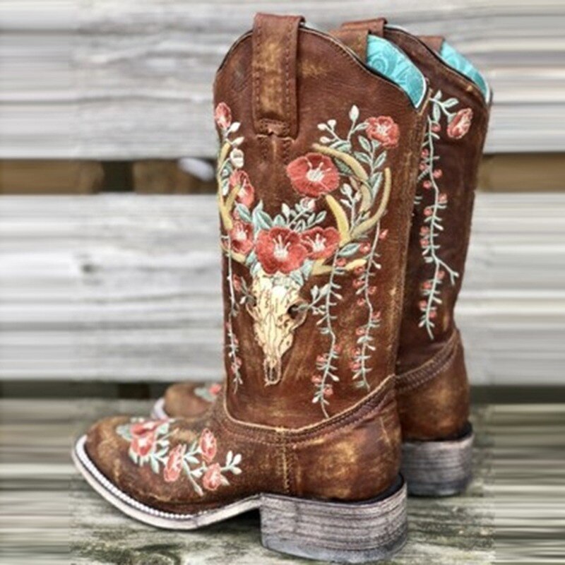 Weibliche Ritter Stiefel Lange Rohr Stiefel Mitte waten Stiefel Martin Stiefel Western Cowboy Stiefel Jahrgang Motorrad Schuhe Damen