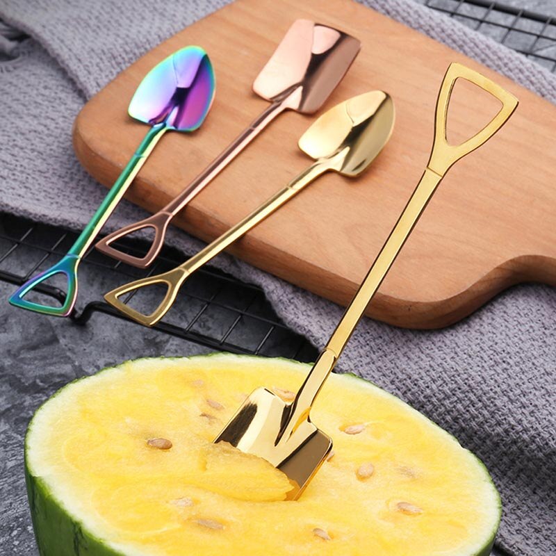 1Pcs 304 Stainless Steel Iron Shovel Spoon Retro Style Coffee Ice Cream Spoon 3Colors Multi Purpose Cusp/Square Kitchen Gadget