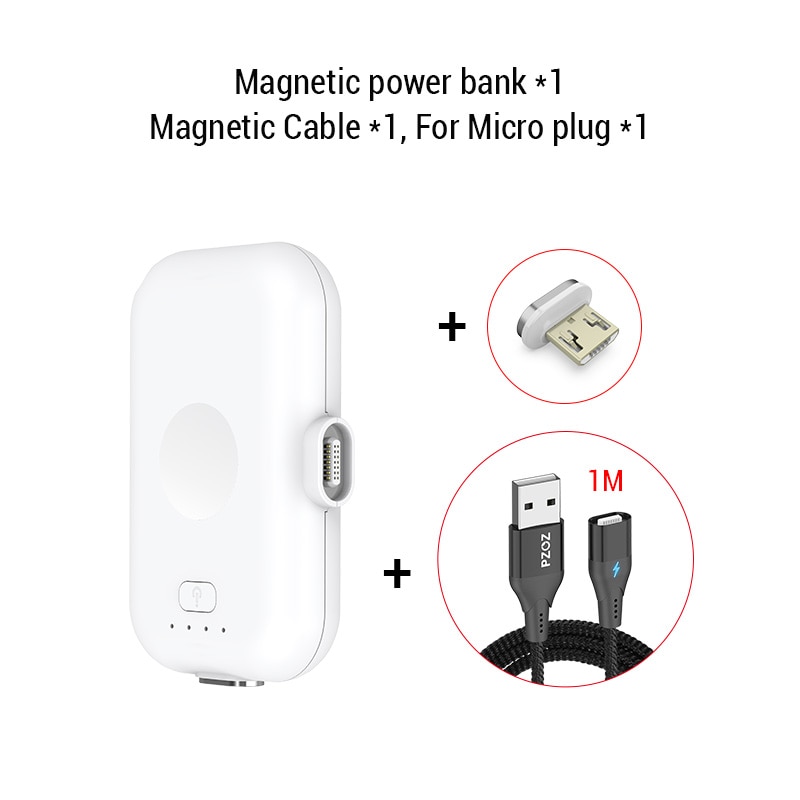 PZOZ Magnetic Power Bank For iPhone Micro USB Type C 1200mAh Mini Magnet Charger Power Bank For iPhone iPad Xiaomi Huawei Phone: White For Micro