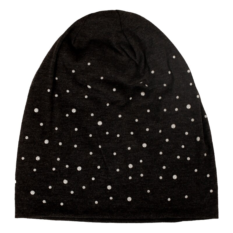 Geebro Women's Winter Slouchy Diamond Beanies &amp; Skullies Ladies Cotton Beanie Hat with Rhinestones Casual Thick Outdoor Ski Caps: Dark gray