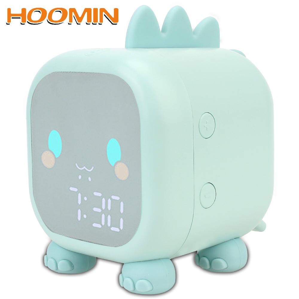 HOOMIN Kids Alarm Clock Children's Sleep Trainier Digital Cute Dinosaur Bedside LED Clock With Voice Control Temperature Display