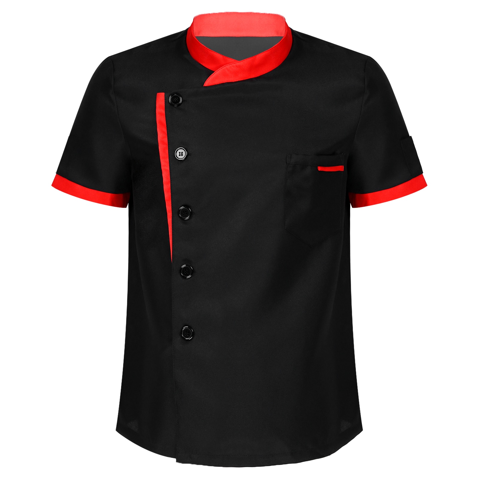 Men's Chef Jackets Kitchen Chef Restaurant Uniform Shirt Service Bakery Breathable Chef Coat Male Short Sleeve Kitchen Uniform: Black / M