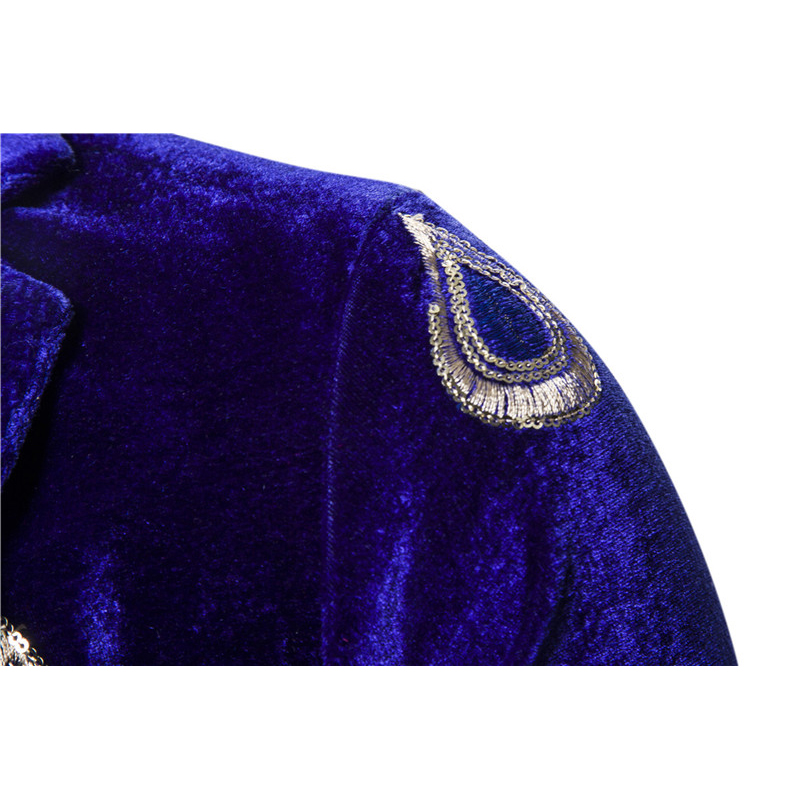 Shenrun Mannen Blazers Winter Jassen Fluwelen Mode Borduren Jasje Stadium Jurk Zanger Gastheer Muzikant Kostuum Zwart Blauw Rood
