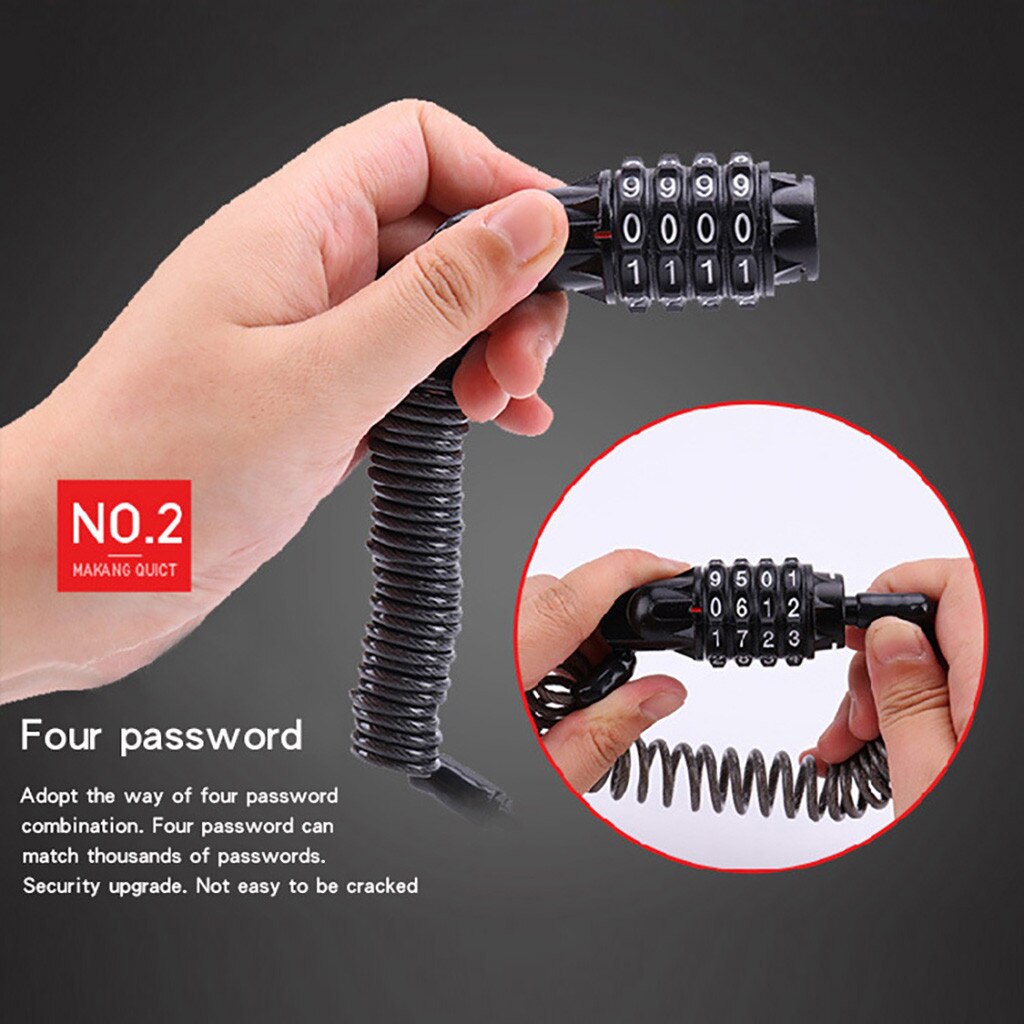 Bicycle lock Password Device Anti-Theft Durable 4 Number Long Spring Wire Bike Motorcycle Riding Safety Accessories Bicycle Lock