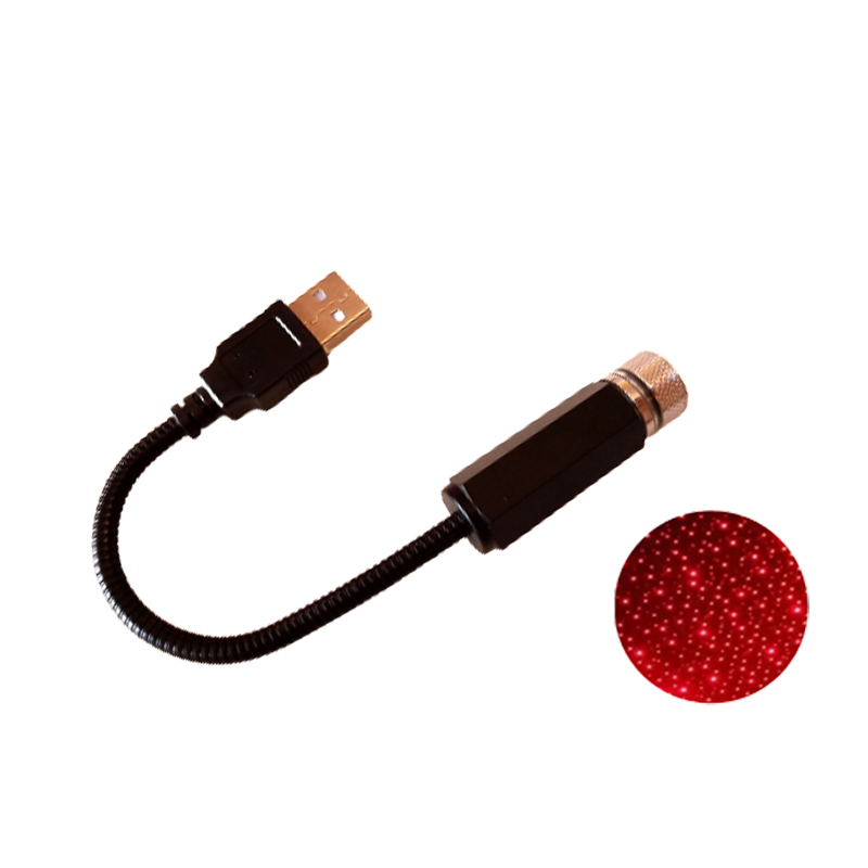 Romántico LED para techo de coche, proyector de luz nocturna de estrella, atmósfera, lámpara de galaxia, Lámpara decorativa USB, luz de decoración Interior de coche ajustable: Rojo