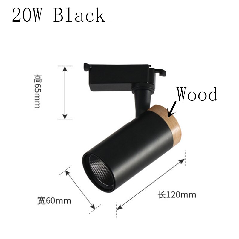 Foco de raíl para focos de luz LED COB de madera nórdica para tienda de ropa en casa corredor negro blanco 110v 220v 20W 25w: 20W Black-Wood / Cool White