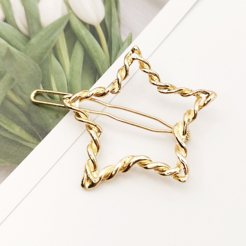 Weven geometrische driehoek haarspeld speld metaallegering cirkel haarspeld haarspeld meisjes vrouw haaraccessoires hoofddeksels: Groente