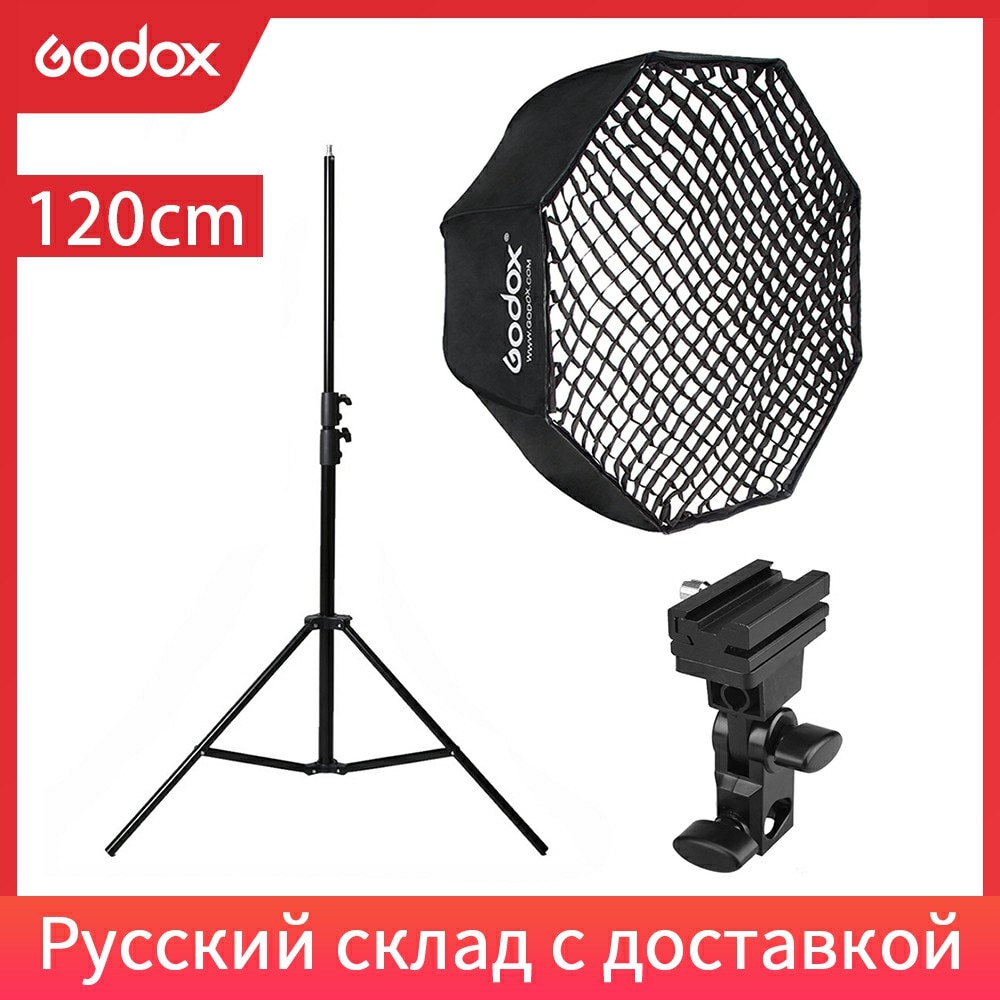 Godox Draagbare 120 cm 47 "Octagon Umbrella Softbox met Honingraat Rooster, 2.8 m Light Stand, houder Beugel voor Flash Speedlight