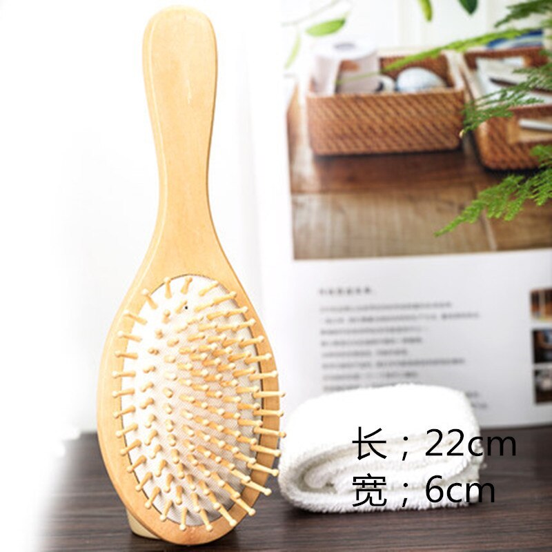 1pc træ kam sund padle pude hårtab massage børste hårbørste kam hovedbund hårpleje sund bambus kam: M