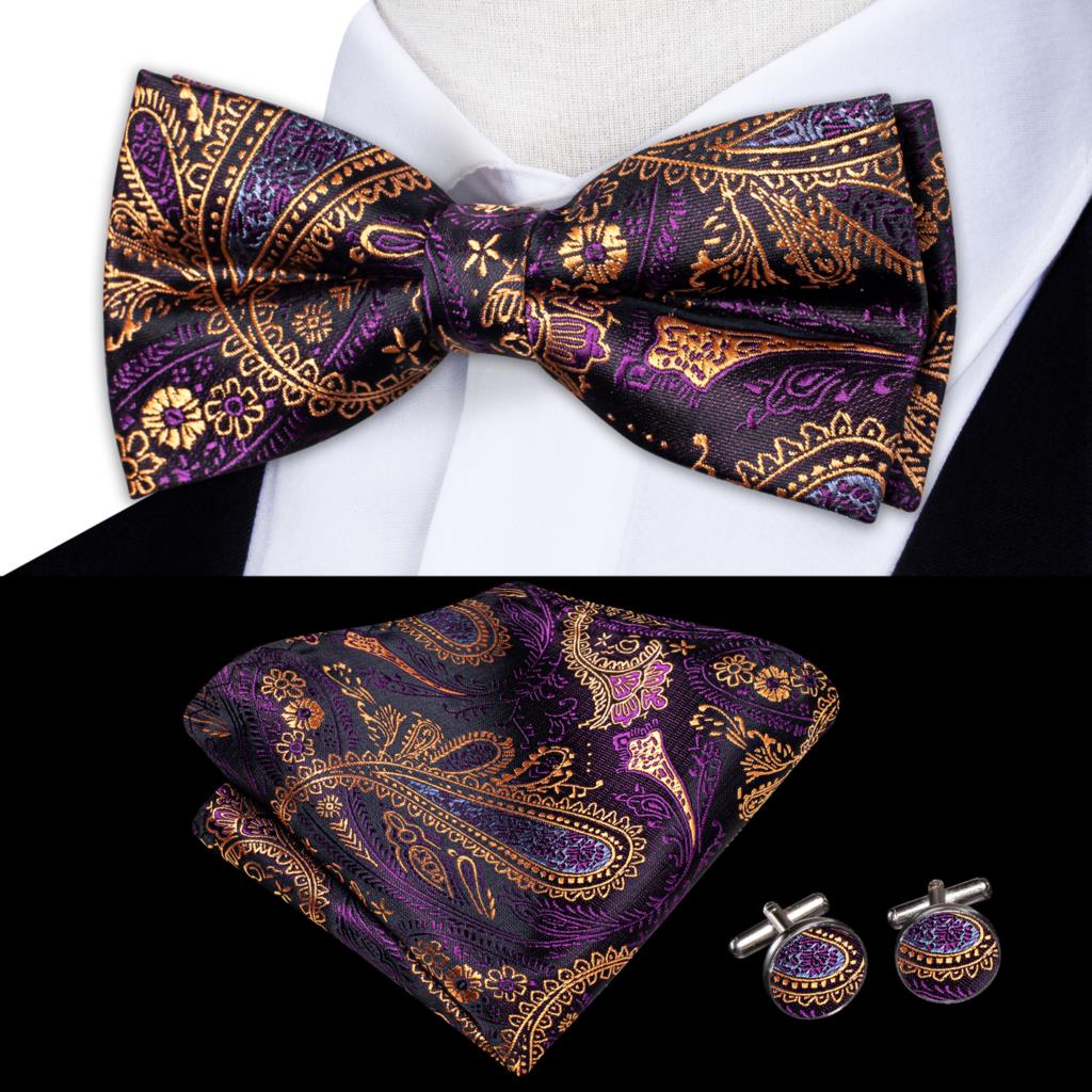 Gravata borboleta de nó masculino, Conjunto Hanky Cuffs, Pré-amarrado, Roxo, Lilás, Lavanda, Pansy, Violeta, Seda, Casamento, Negócios: Vermelho Amaranto