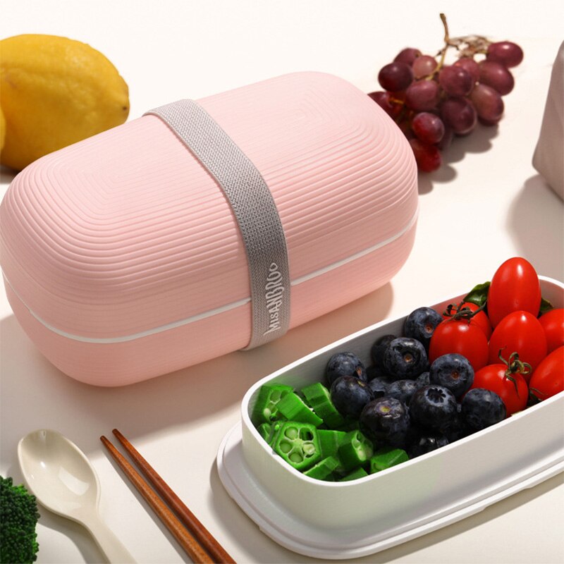 Dubbele Laag Lunch Box Bento Box Voor Student Kantoormedewerker Food Storage Container Box Magnetron Eenvoudige Stijl Draagbare Lekvrij