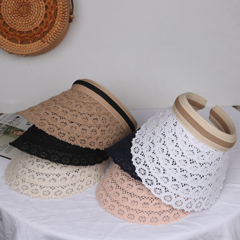 Ladies Sun Hat, Straw Hat, Beach Sun Visor, Lace Hat, Beach Uv Protective Hat, Size Adjustable Hat, Leisure Hat, Traveling Hat