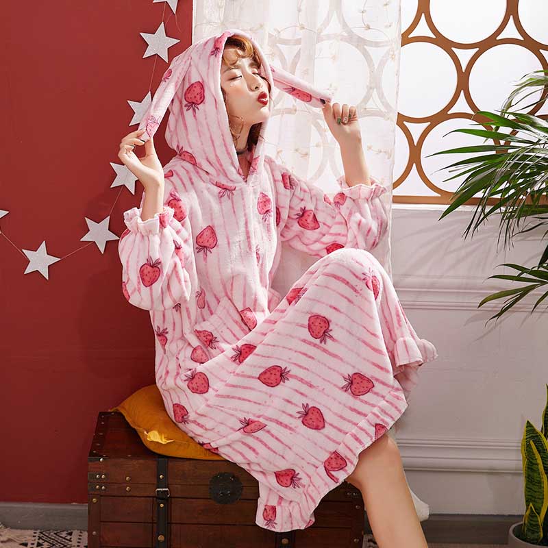 Bata con capucha y Orejas de conejo para mujer, ropa de baño con dibujos animados, para la ducha, para el hogar, atuendo nocturno