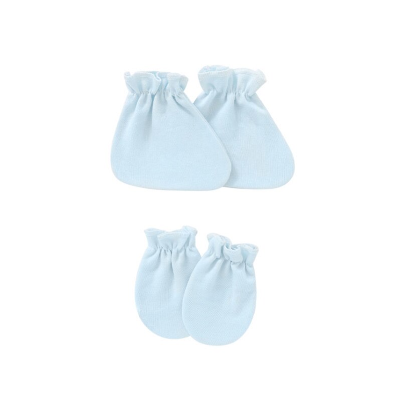 Baby Anti-Kras Zachte Katoenen Handschoenen Voet Cover Set Pasgeboren Wanten Sokken Kit Q9QB: Light Blue