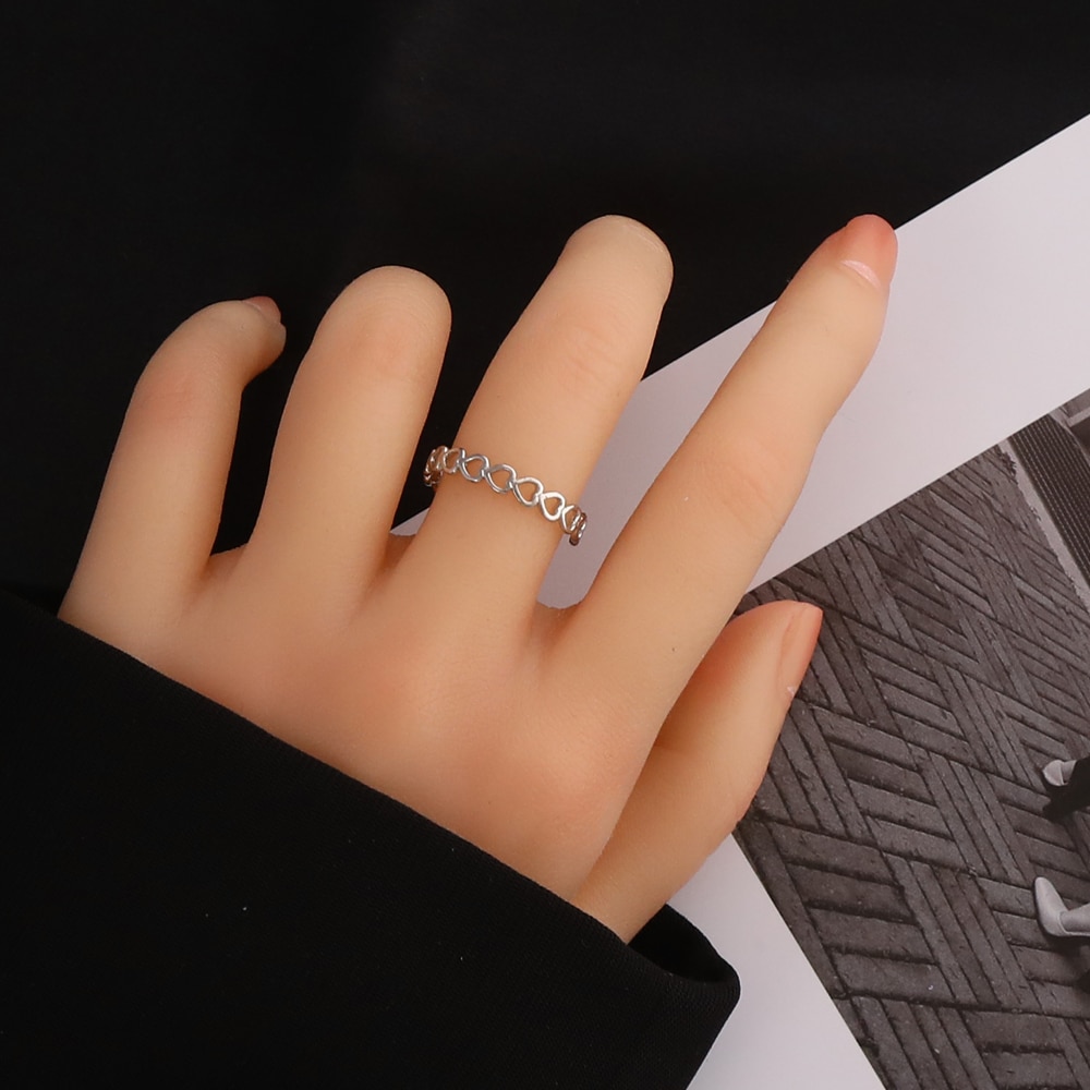 LATS Gold Silver Color Hollowed-out Heart Shape Open Ring Cute Love Jewelry for Women Girl Child Adjustable