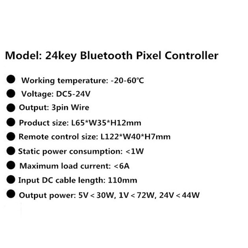 WS2812B Bluetooth Controller for Addressable LED Strip Light 5050 RGB LED Tape 24Key Remote Music Smart Controller