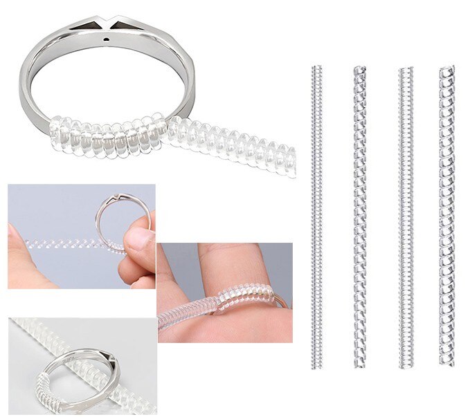 4pcs/lot Invisible Transparent Spiral Based Ring Sizer Adjuster Guard Insert Tightener Reducer Resizing For Jewelry Tools #50g