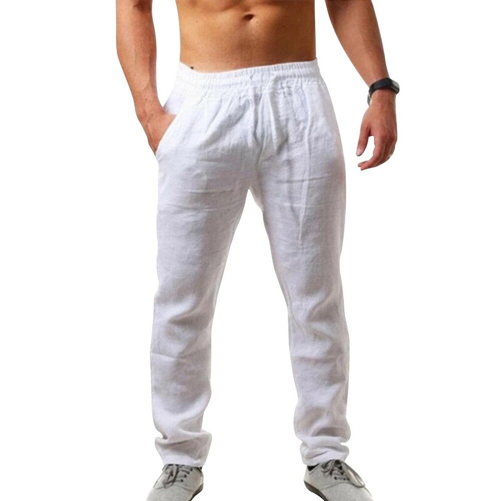 Pantalon De Jogging Homme Décontracté - Tissu Coton/lin Respirant, Taille élastique Avec Cordon, Coupe Ample Et Confortable - 3