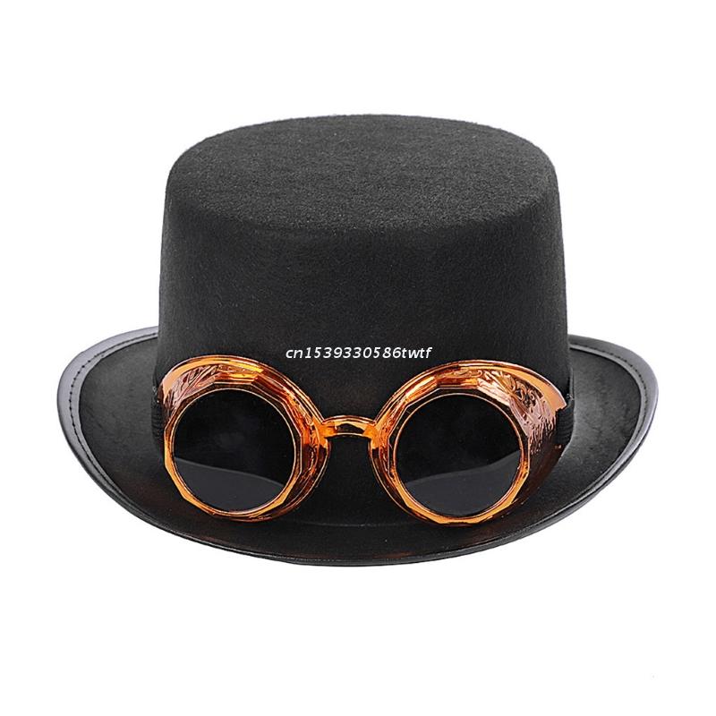Sombrero de copa gótico victoriano Steampunk con gafas desmontables, Bowler, Jazz, Halloween, Cosplay, accesorio de disfraz de carnaval,