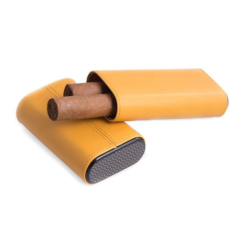 Boîte à cigares en cuir jaune 3ct | Étui à cigares avec fond en Fiber de carbone, mallette de rangement de couleur unie, poche adaptée à Mini boîte à cigares de voyage