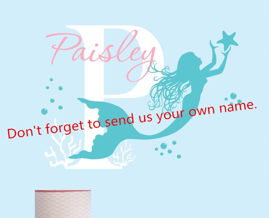 Custom Girls Name Wall Sticker Bauty Mermaid Wall Art Decal Girls Room Nursery Decor Mermaid Bubbles Wall Art Decal AZ258