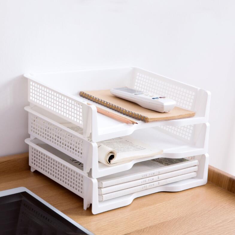 Stabelbart skrivebord  a4 fil arrangør magasin holder rack 2 stk / parti kontor tilbehør plast dokument papir bakke