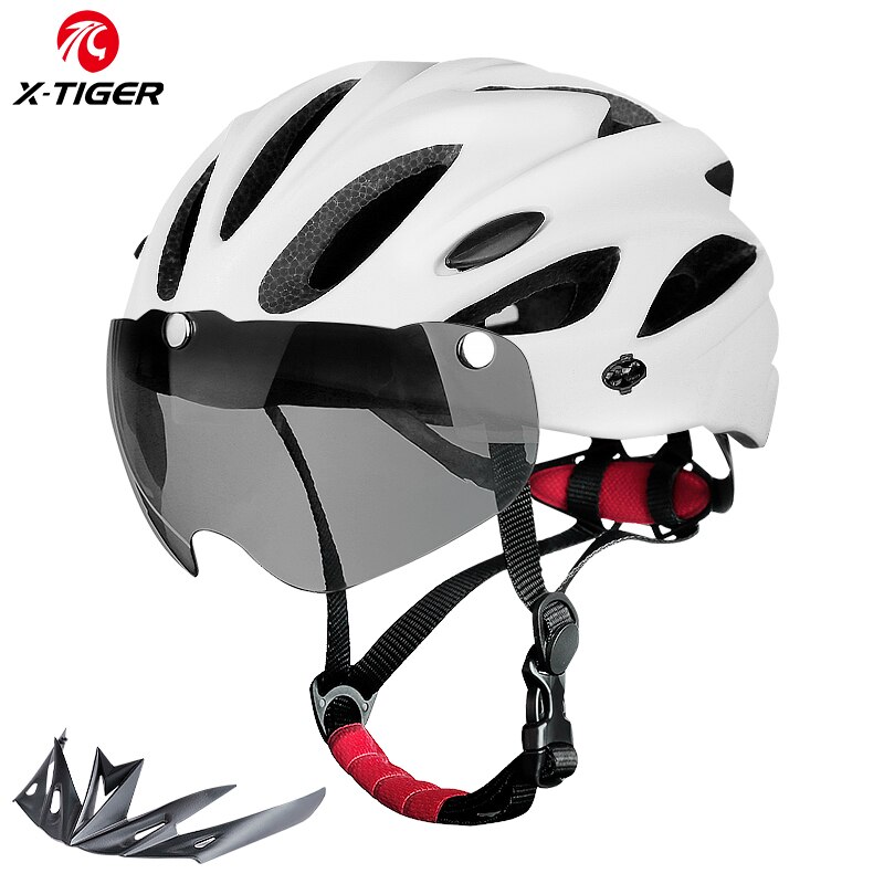 Casco de bicicleta con luz trasera LED para adulto, accesorio de ciclismo ligero y transpirable, colorido, 58-62cm: Blanco