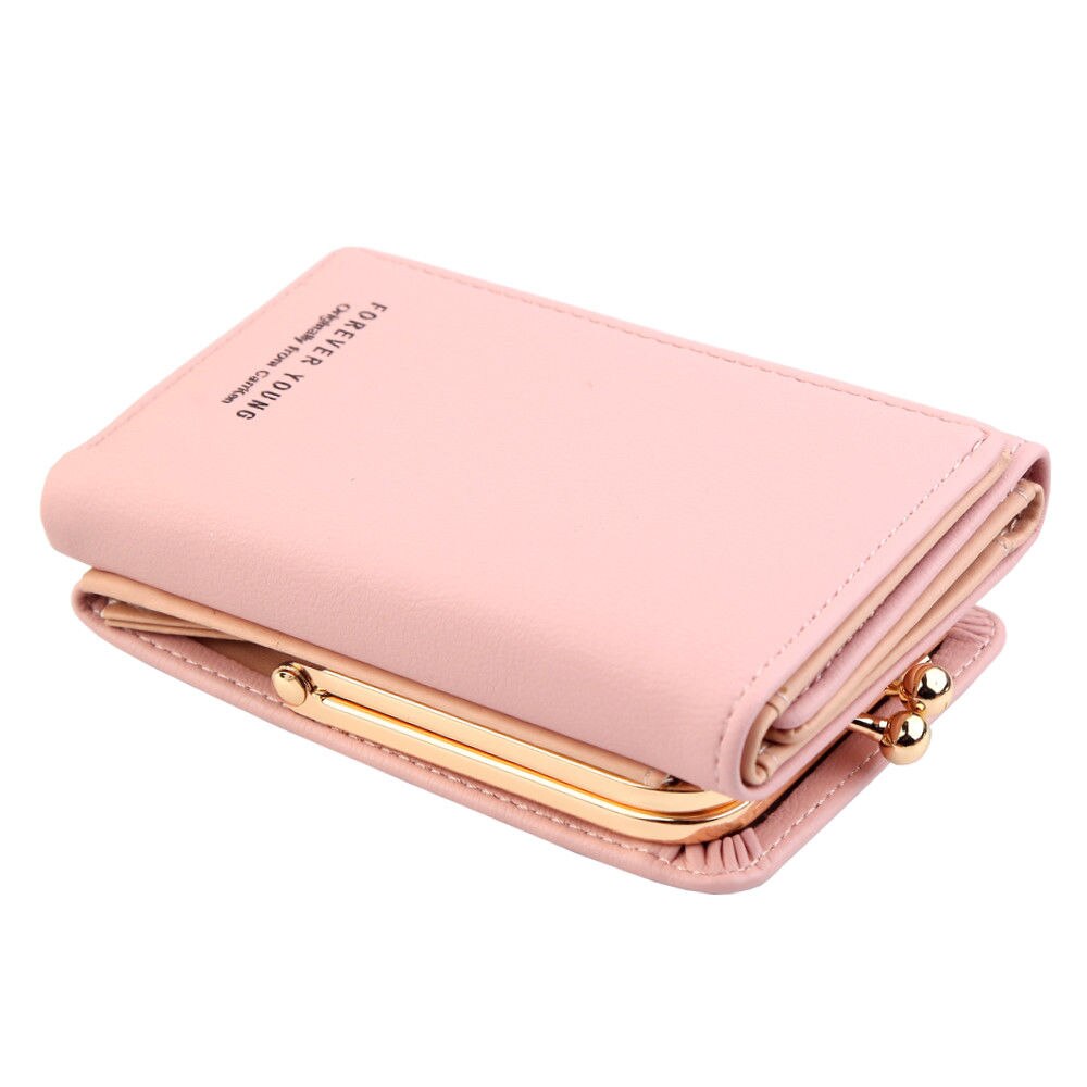 Mignon Portefeuille femme Mini Pochette En Cuir PU Triple Crédit Porte-Carte Porte-Monnaie: Rose