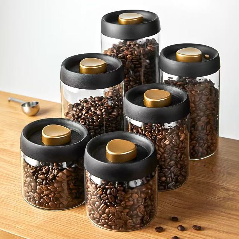 Botella de vidrio para almacenamiento de refrigerador, contenedor de granos de café y alimentos, prensa de aire, tarro de vidrio al vacío