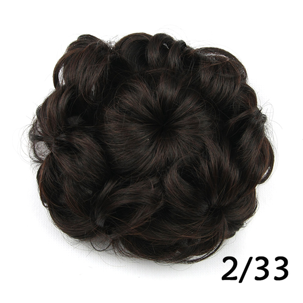 Soowee-moño de pelo sintético para mujer, accesorio de rodillo de rosquilla con flor rizada, color rubio y negro, banda de goma: 4/27HL